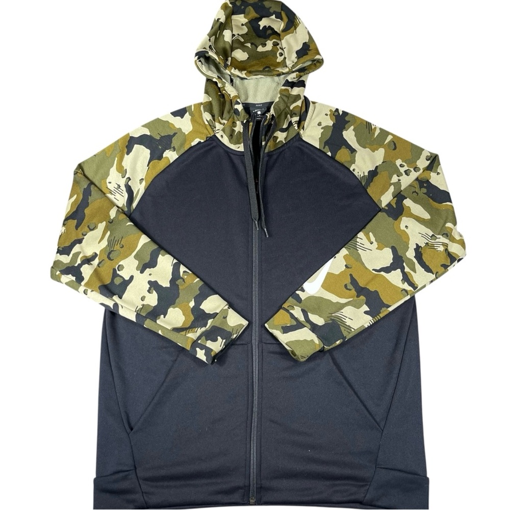 Nike Dri Fit Men’s Full Zip Camo Camouflage Big Swoosh Hoodie Sweatshirt Sz L